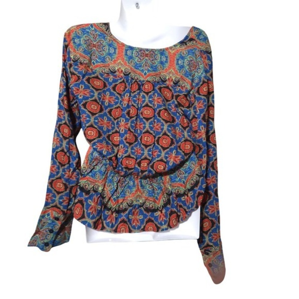 Free People Wrap Top Boho Floral Paisley Long Sleeve Y2k Artsy Gypsy Style - Picture 5 of 7